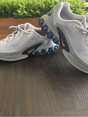 Nike Kids Gray and Blue Sneakers with Orange Swoosh